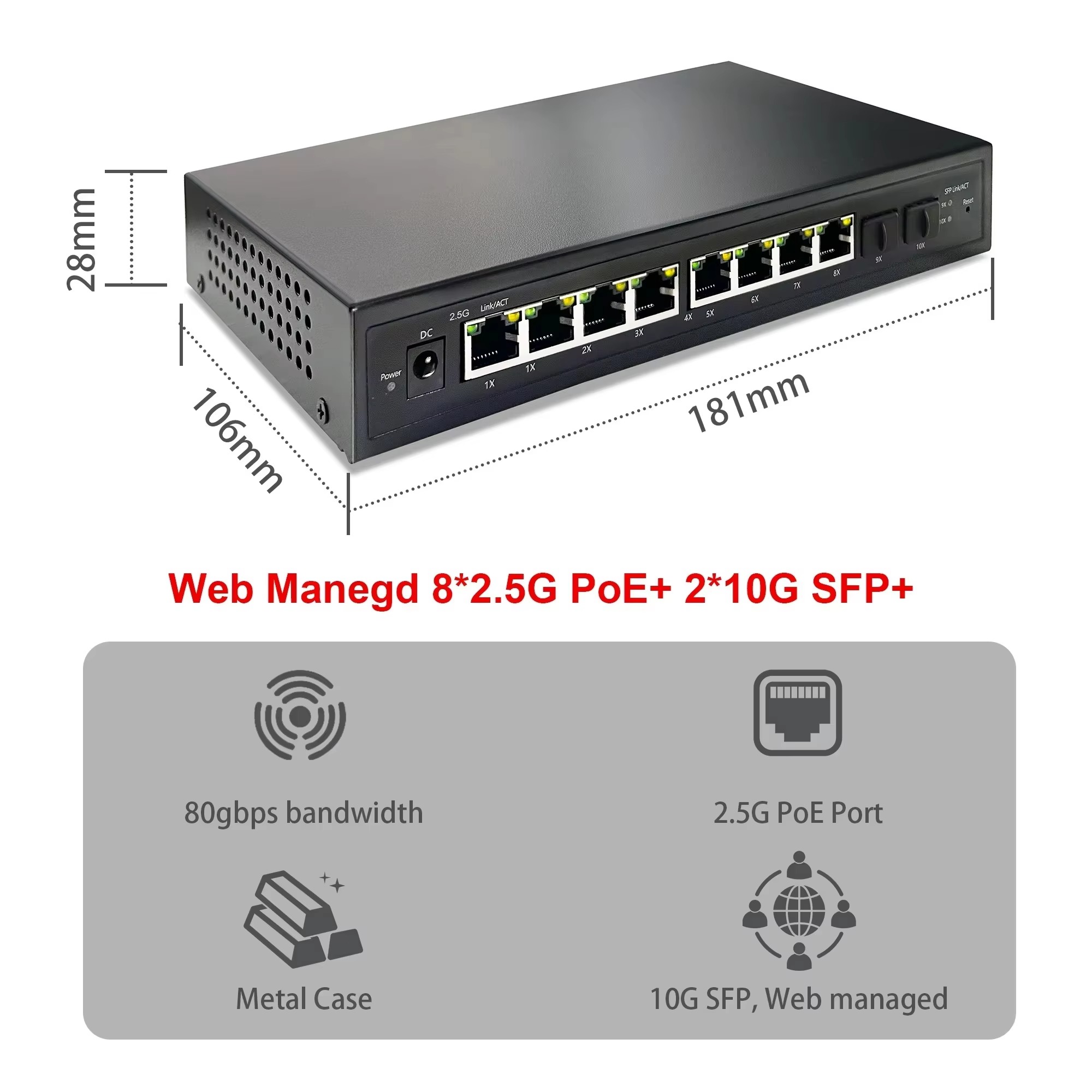 Sfp+ 10G Managed Switch 8 Port - 2.5G Умный управляемый через веб-интерфейс PoE-коммутатор